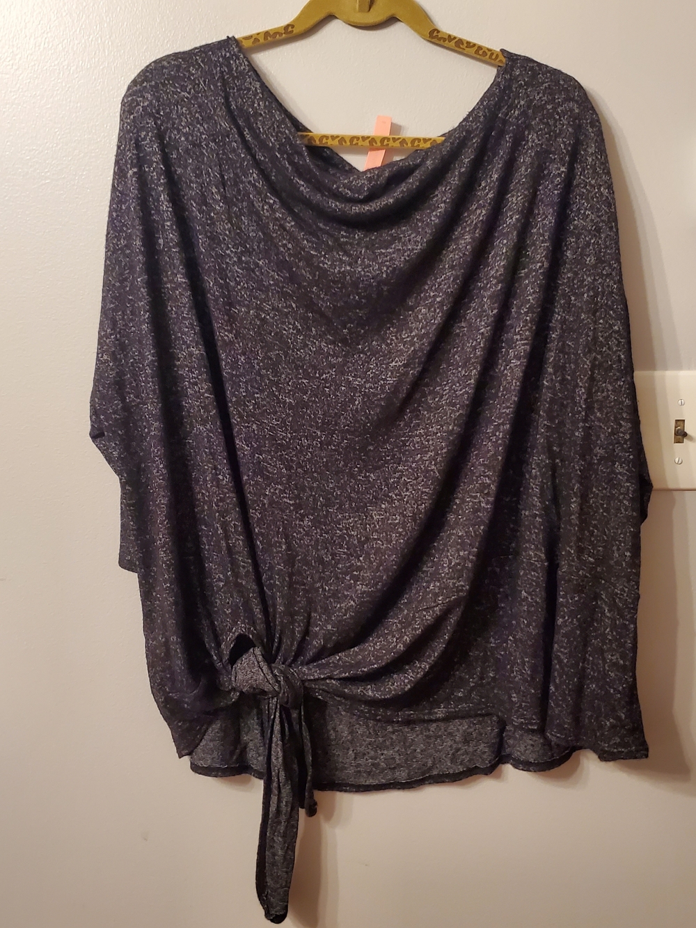 Honeymw Curvy Cowl Neck Tie-Hem Sweater Top - Heather Charcoal